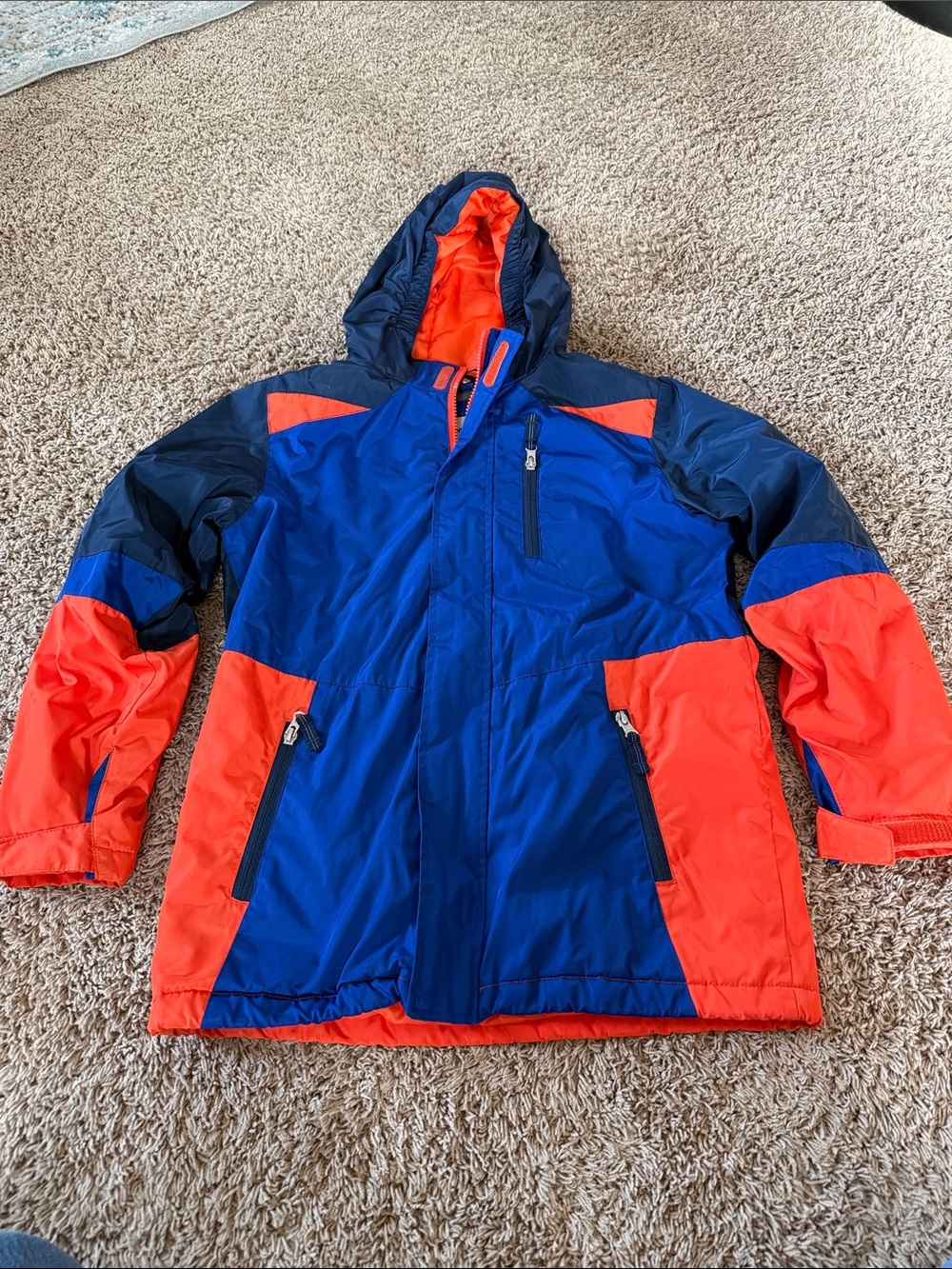 Lands' End Kids Colorblock Hooded Puffer Jacket - Blue & Orange